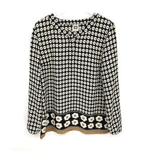 Vintage Anne Klein Long Sleeve Black Floral Top Size M